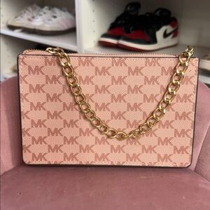 Michael Kors Pink Logo Clutch with Gold Chain
